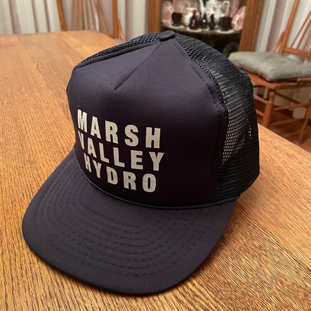 Men's Vintage Marsh Valley Hydro Black/Dark Blue Snapback Trucker Hat Cap